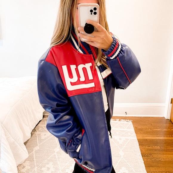 New York Giants Leather Bomber Jacket Size Small - Picture 2 of 13